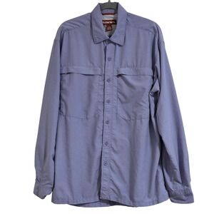 SIMMS Long Sleeve Fishing Shirt Men's Large Button Down Blue Nylon Blend Vented